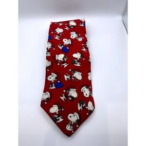 Peanuts Snoopy Christmas Tie Red 100% Silk USA Made Novelty Holiday